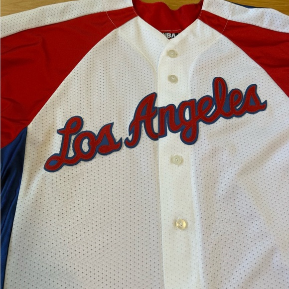 Vintage LA Clippers NBA Majestic Baseball Jersey Size L Red/White/Blue - Picture 2 of 12